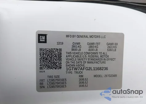 2020 GMC Savana Cargo Rwd 2500 Regular Wheelbase Work Van from USA, damaged, VIN 1GTW7AFG2L1168236